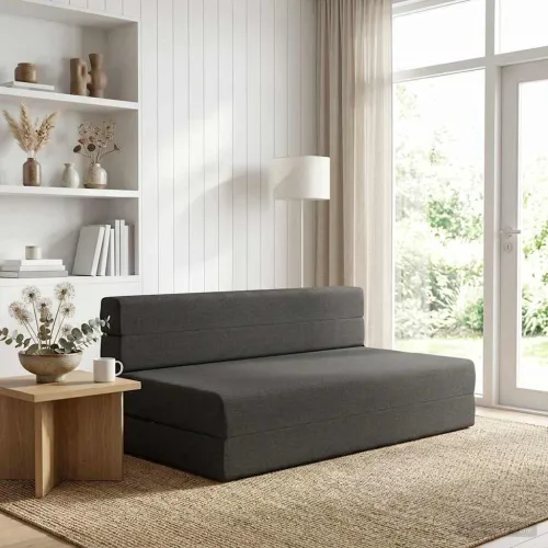 Sofa na razvlačenje Tamnosiva 152 x 86,5 x 60 cm Tkanina - Tamnosiva 203 x 152 x 15 cm Tkanina Cijena