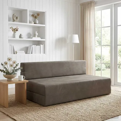 Sofa na razvlačenje Svjetlosiva 152 x 86,5 x 60 cm Tkanina - Svjetlosiva 152 x 86,5 x 60 cm Baršun Cijena