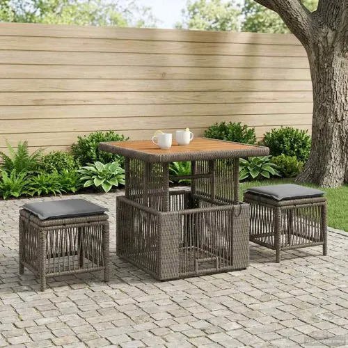Vrtni set za objed 3 kom. Siva i tamno siva poliratan - siva i tamnosiva 80 x 80 cm Cijena