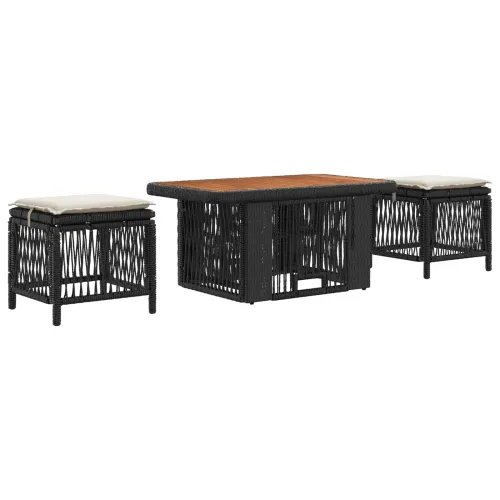 Vrtni set za objed 3 kom. Crna i Krema poliratan - Crna i krem 90 x 55 cm Cijena