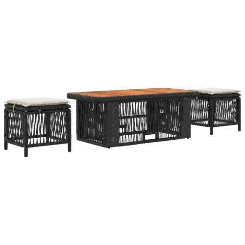 Vrtni set za objed 4 kom. Crna i Krema poliratan - Crna i krem 110 x 55 cm Cijena