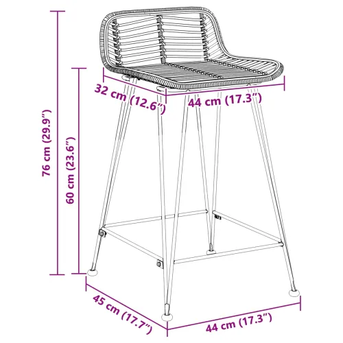 Barska stolica 2 kom. Prirodna 44 x 45 x 76 cm Ratan i Čelik - Prirodna Cijena