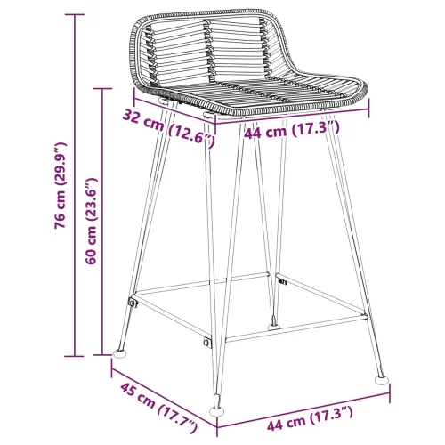 Barska stolica 2 kom. Crna 44 x 45 x 76 cm Ratan i Čelik - Crna Cijena