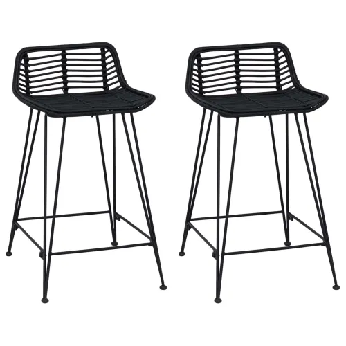 Barska stolica 2 kom. Crna 44 x 45 x 76 cm Ratan i Čelik - Crna Cijena