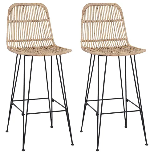Barska stolica 2 kom. Prirodna 44 x 55 x 109 cm Ratan i Čelik - Prirodna Cijena