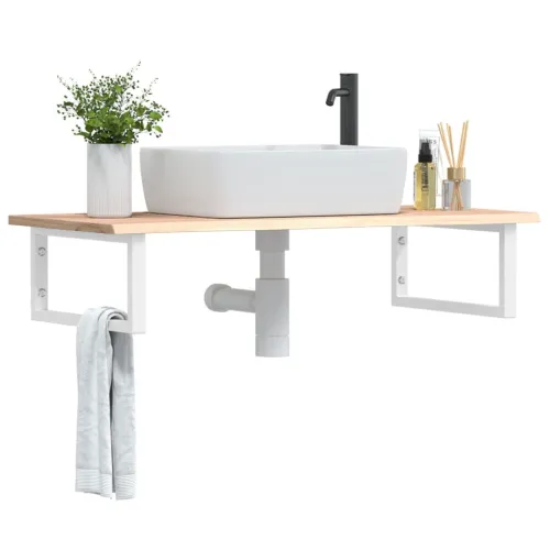 Zidna polica za Lavabo - Umivaonik od čelika i masivne hrastovine - Smeđa i bijela 100 x 50 x 2 cm Pravokutno Cijena