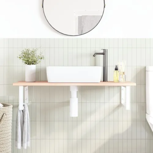 Zidna polica za Lavabo - Umivaonik od čelika i masivne hrastovine - Smeđa i bijela 100 x 50 x 2 cm Pravokutno Cijena