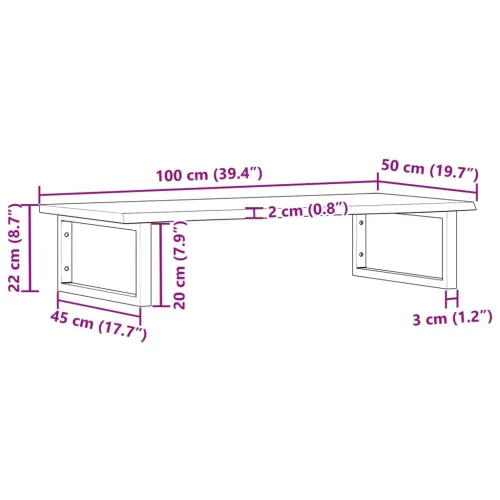 Zidna polica za Lavabo - Umivaonik od čelika i masivne hrastovine - Smeđa i bijela 100 x 50 x 2 cm Pravokutno Cijena