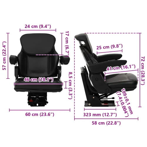 Sjedalo traktora sa suspenzijom Crna 60 x 58 x 72 cm Cijena