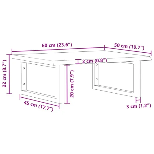 Zidna polica za Lavabo - Umivaonik od čelika i masivne hrastovine - svijetlo smeđa i bijela 60 x 50 x 2 cm Pravokutno Cijena