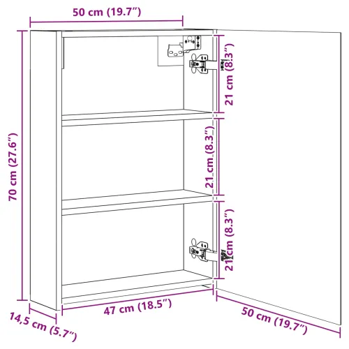 Kupaonski ormar s ogledalom Staro drvo 50 x 14,5 x 70 cm - Staro drvo 50 x 14,5 x 70 cm bez LED Cijena