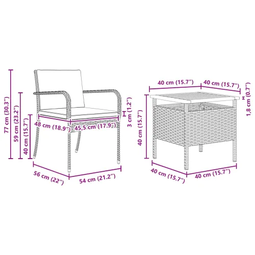 Vrtni set Crna poliratan - Crna 2 x stolica + 1 x stol Cijena