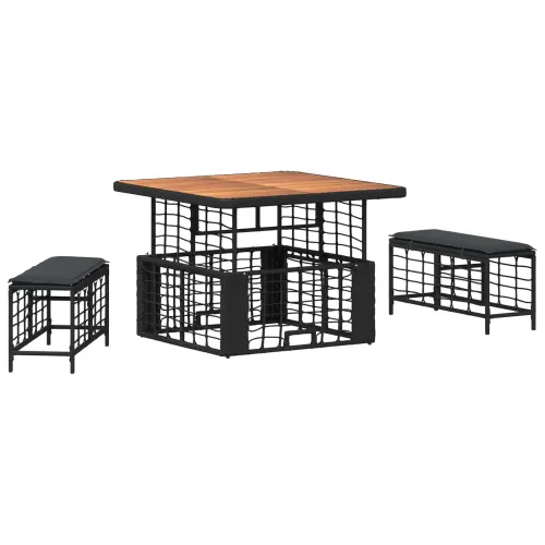 Vrtni set za objed 3 kom. Crna i Siva Poli Ratan i Drvo Akacije - Crna 100 x 100 cm Cijena