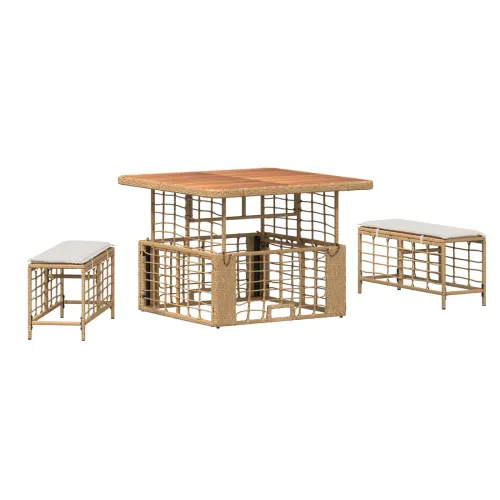 Vrtni set za objed 3 kom. Prirodna i Bijela - Prirodna 100 x 100 cm Cijena