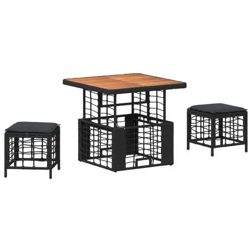 Vrtni set za objed 3 kom. Crna i Siva Poli Ratan i Drvo Akacije - Crna 80 x 80 cm Cijena