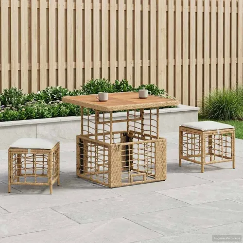Vrtni set za objed 3 kom. Prirodna i Bijela - Prirodna 80 x 80 cm Cijena
