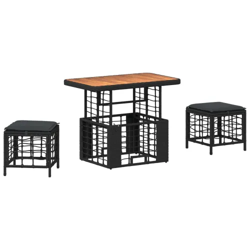 Vrtni set za objed 3 kom. Crna i Siva Poli Ratan i Drvo Akacije - Crna 90 x 55 cm Cijena