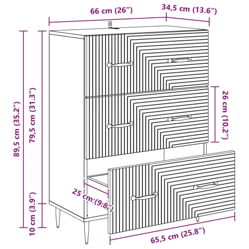 Ormar s ladicama Crna 66 x 34,5 x 89,5 cm Konstruirano drvo - Crna Cijena