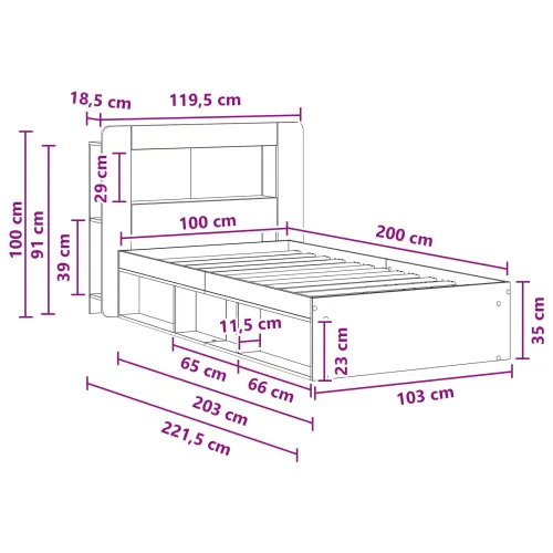 Okvir kreveta s pohranom Hrast artisan 100 x 200 cm - Hrast artisan 100 x 200 cm sa središnjom policom Cijena
