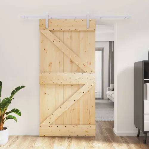Klizna vrata 100 x 210 cm Masivna borovina Prirodna i bijela Cijena