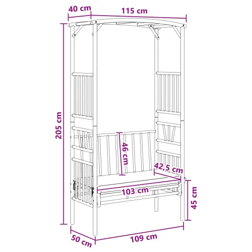 Vrtni luk s klupom Tamnosiva 115 x 50 x 205 cm Bambus - Tamno siva Cijena