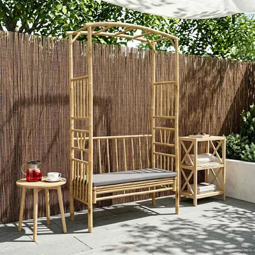 Vrtni luk s klupom Tamnosiva 115 x 50 x 205 cm Bambus - Tamno siva Cijena
