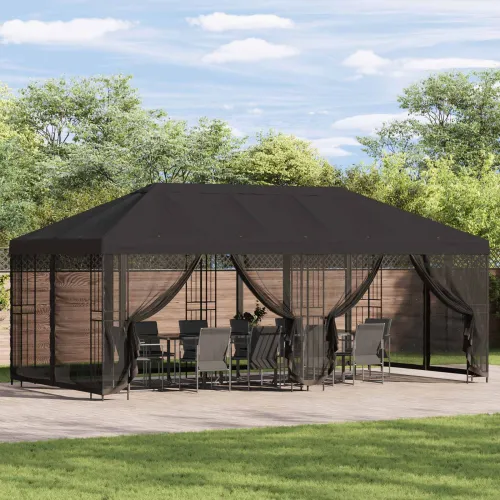 Paviljon s bočnim stranama 6 x 3 m Antracit Poliester i čelik - Antracit Cijena