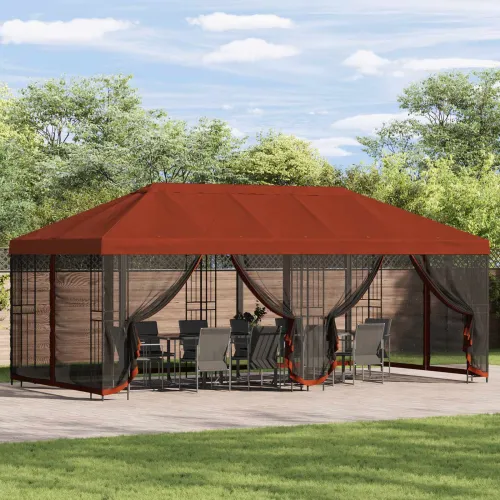 Paviljon s bočnim stranama 6 x 3 m Terakota Poliester i čelik - Terakota Cijena