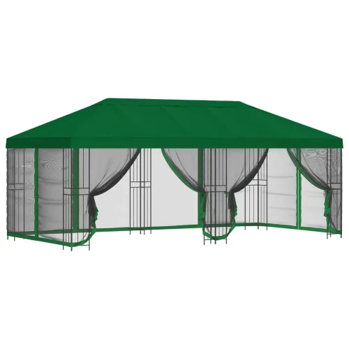 Paviljon s bočnim stranama 6 x 3 m Zelena Poliester i čelik - Zelena Cijena