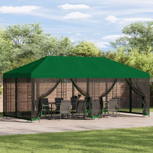 Paviljon s bočnim stranama 6 x 3 m Zelena Poliester i čelik - Zelena Cijena