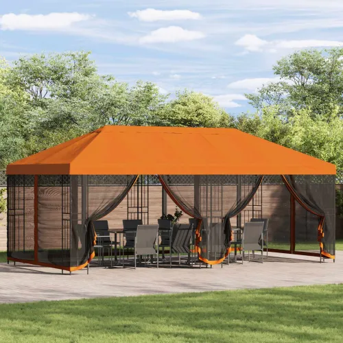 Paviljon s bočnim stranama 6 x 3 m Narančasta Poliester i čelik - Narančasta Cijena