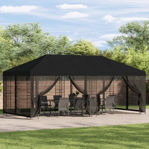 Paviljon s bočnim stranama 6 x 3 m Crna Poliester i čelik - Crna Cijena