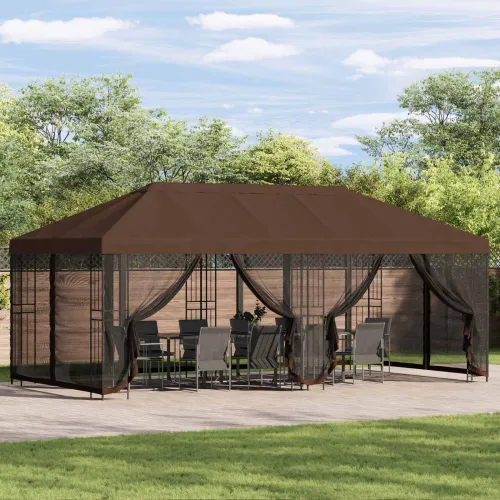 Paviljon s bočnim stranama 6 x 3 m Smeđa Poliester i čelik - Smeđa Cijena