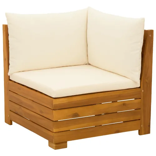 Kutna garnitura za vrt Čvrsto drvo akacije Smeđa - kutna sofa Krem bijelo Cijena