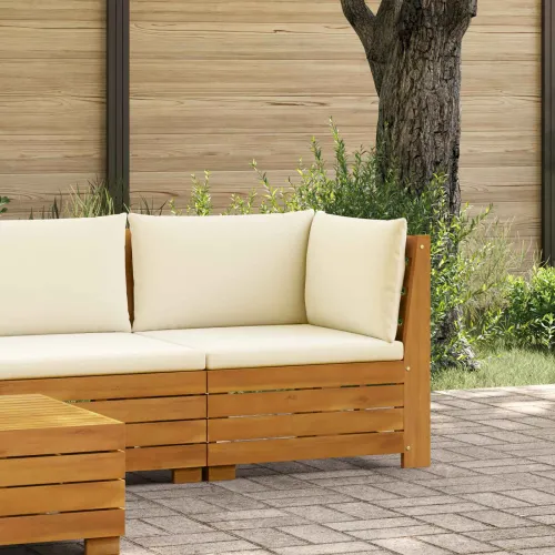 Kutna garnitura za vrt Čvrsto drvo akacije Smeđa - kutna sofa Krem bijelo Cijena
