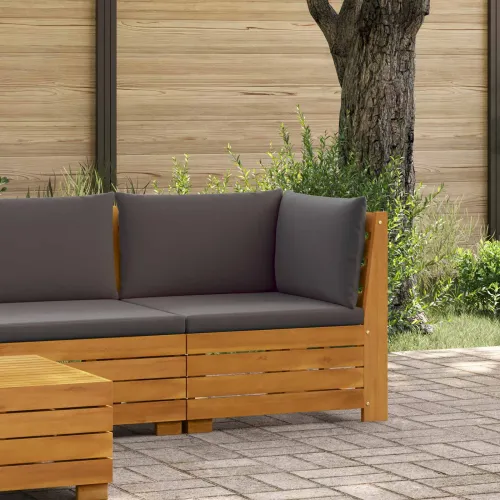 Kutna garnitura za vrt Čvrsto drvo akacije Smeđa - kutna sofa Tamno siva Cijena