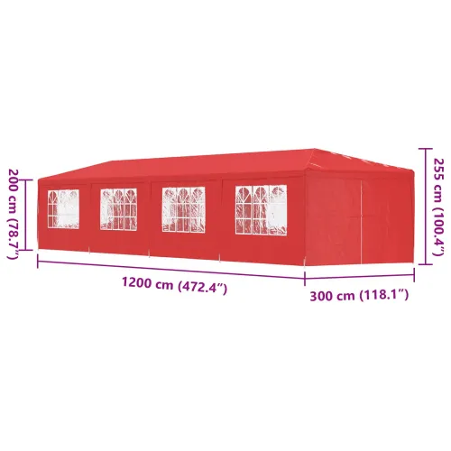Šator za svadbe - šator za zabave 1200 x 300 x 255 cm Crvena PE i čelik - Crvena 3 x 12 m Cijena