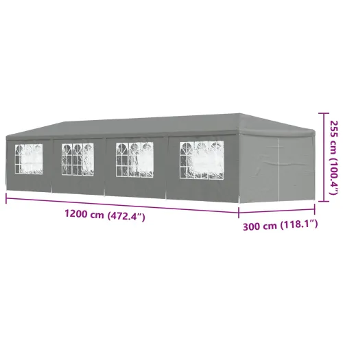 Šator za svadbe - šator za zabave 1200 x 300 x 255 cm Svjetlosiva PE i čelik - Svjetlosiva 3 x 12 m Cijena