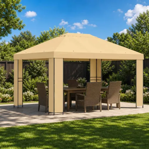 Gazebo 4 × 3 m Krem Poliester i čelik 190 gsm - Krem Bez bočnog zida Cijena