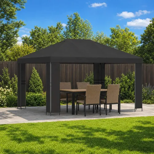 Gazebo 4 × 3 m Antracit Poliester i čelik 190 gsm - Antracit Bez bočnog zida Cijena