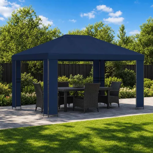 Gazebo 4 × 3 m Plava Poliester i čelik 190 gsm - Plava Bez bočnog zida Cijena