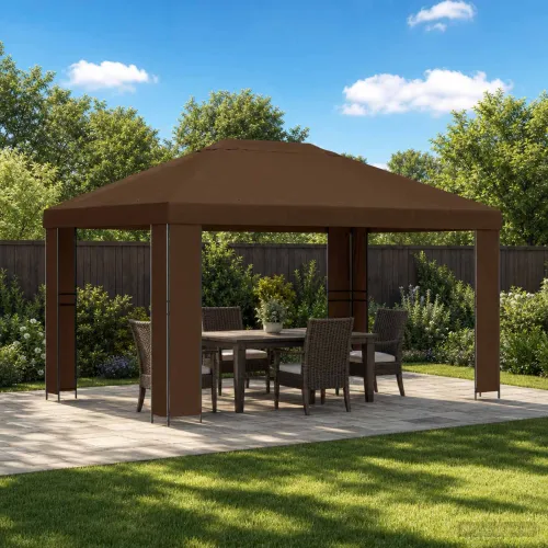 Gazebo 4 × 3 m Smeđa Poliester i čelik 190 gsm - Smeđa Bez bočnog zida Cijena