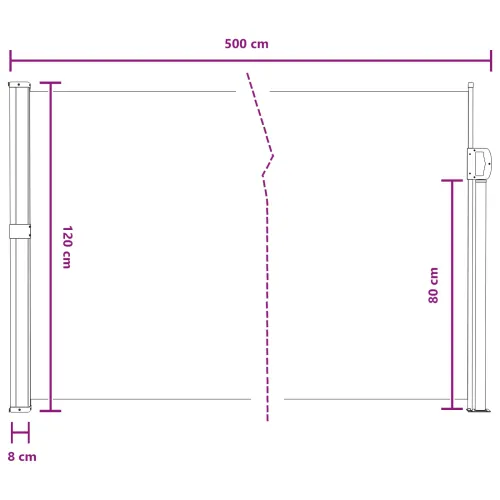 Retraktabilna bočna tende Pravokutni 120 x 500 cm Poliester - Siva 120 x 500 cm Cijena