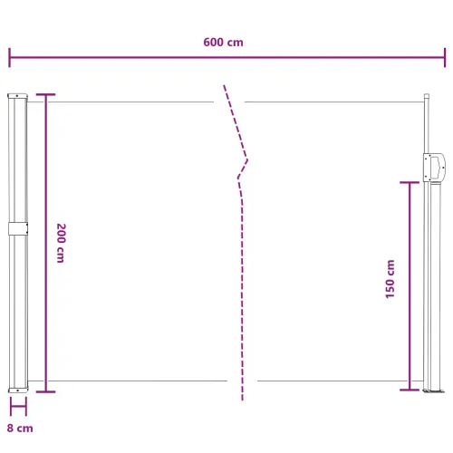 Retraktabilna bočna tende Pravokutni 200 x 600 cm Poliester - Siva 200 x 600 cm Cijena