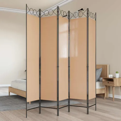 5-Panelni Pregrađivač Bež 200 x 200 cm Tkanina - Bež 200 x 200 cm Cijena