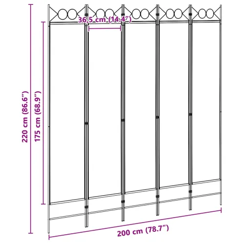 5-Panelni Pregrađivač Bež 200 x 220 cm Tkanina - Bež 200 x 220 cm Cijena