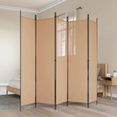 5-Panelni Pregrađivač Bež 250 x 200 cm Tkanina - Bež 250 x 200 cm Cijena
