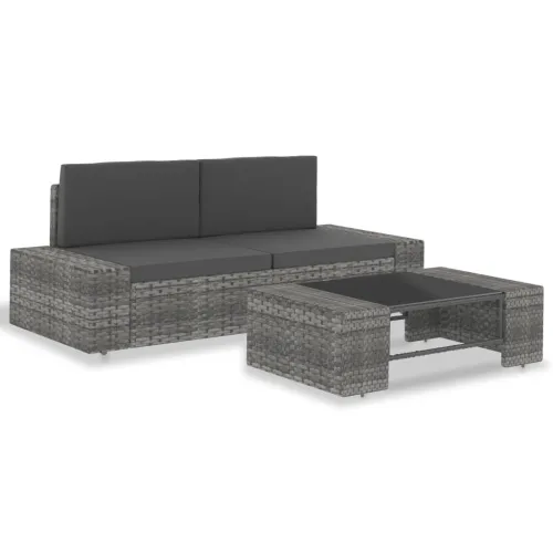 3-dijelna vrtna garnitura od poliratana siva - Siva 1 Kutna sofa (lijevi naslon za ruku) + kutna sofa (desni naslon za ruku) + s Cijena