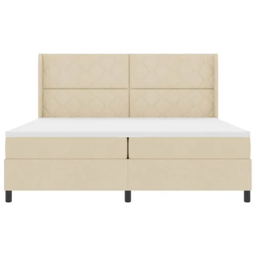 Box spring krevet s jastukom Krema 200 x 200 cm tkanina - Krema 200 x 200 cm Dizajn s rombovima Cijena