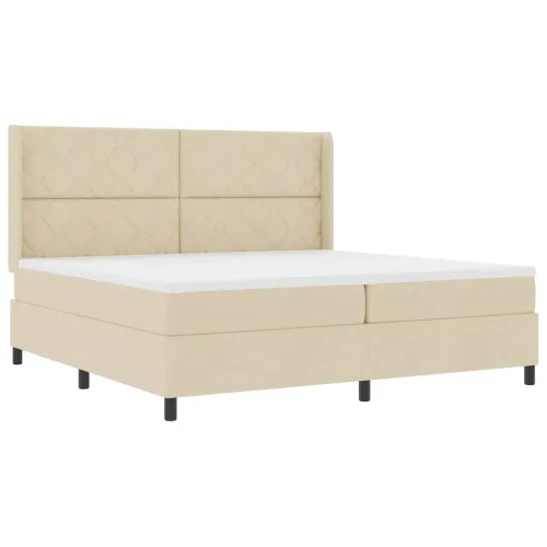 Box spring krevet s jastukom Krema 200 x 200 cm tkanina - Krema 200 x 200 cm Dizajn s rombovima Cijena